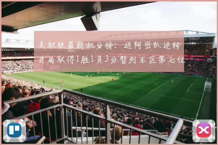 美职联最新积分榜：迈阿密队逆转开局取得1胜1负3分暂列东区第七位